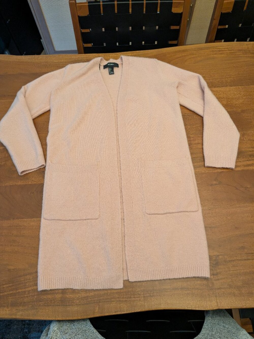 Forever 21 Blush Pink Longline Cardigan Sweater Women's Small Open Front Pocket